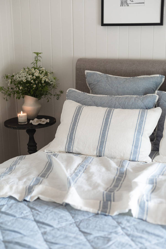 Linen Pillowcase Set - French Blue Ticking Stripe - Salt Living