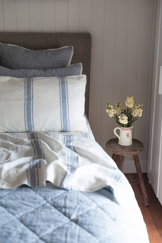 Linen Pillowcase Set - French Blue Ticking Stripe - Salt Living