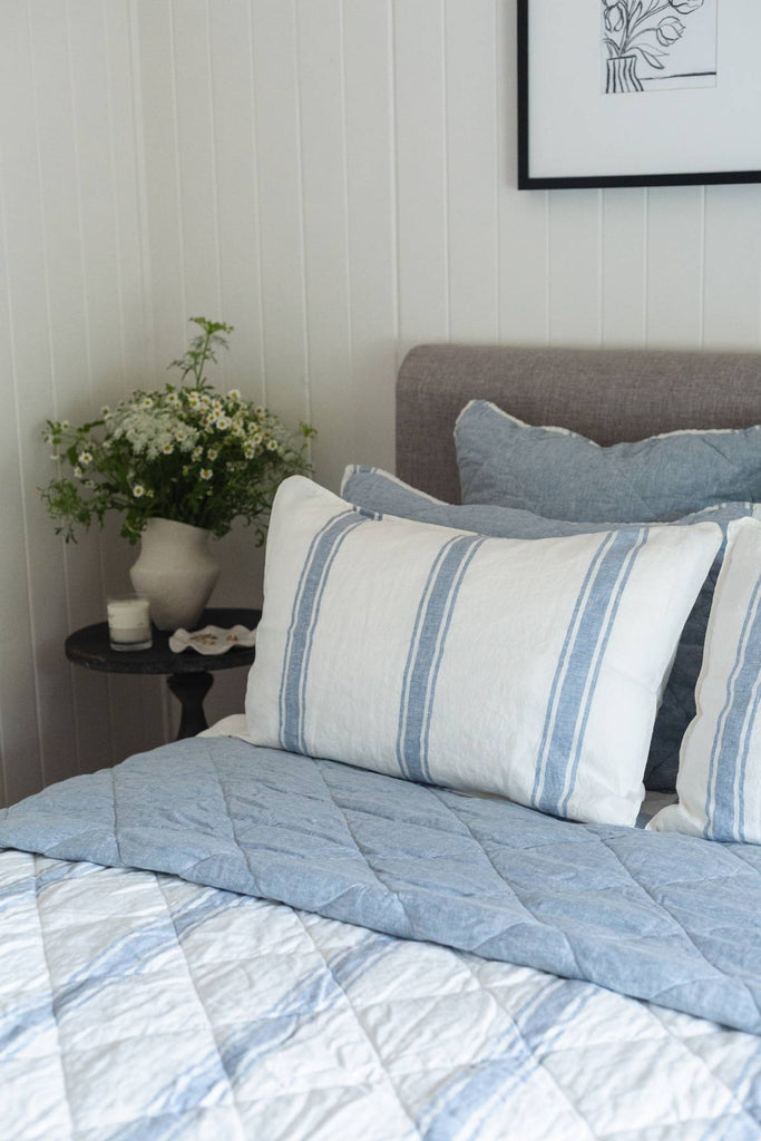 Linen Pillowcase Set - French Blue Ticking Stripe - Salt Living