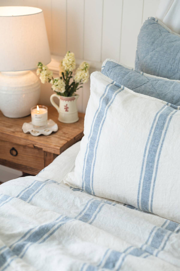 Linen Pillowcase Set - French Blue Ticking Stripe - Salt Living
