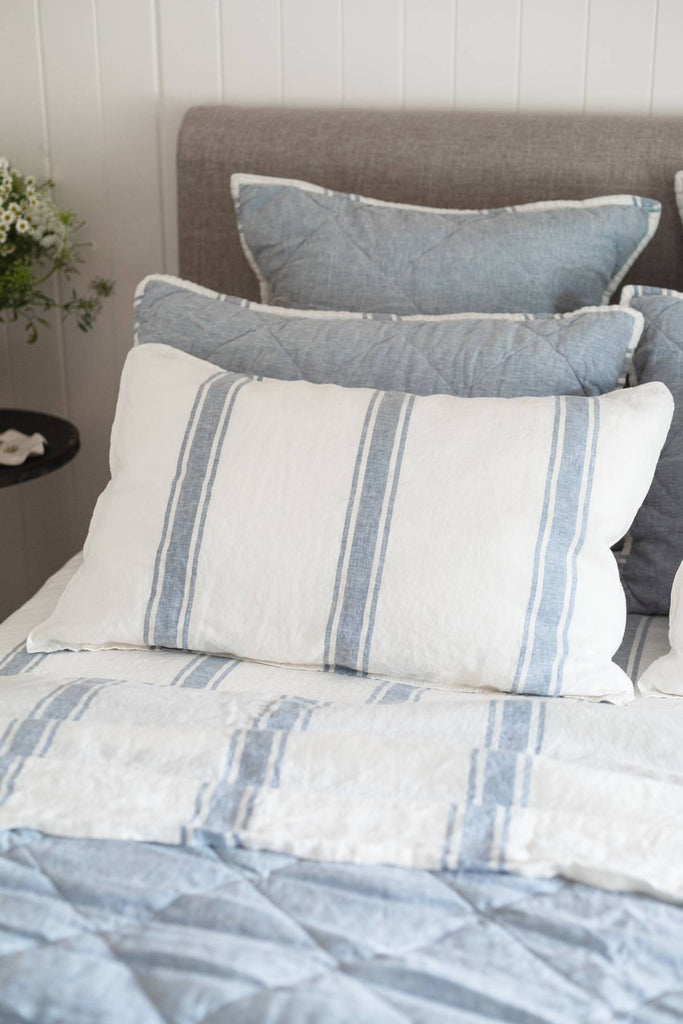 Linen Pillowcase Set - French Blue Ticking Stripe - Salt Living