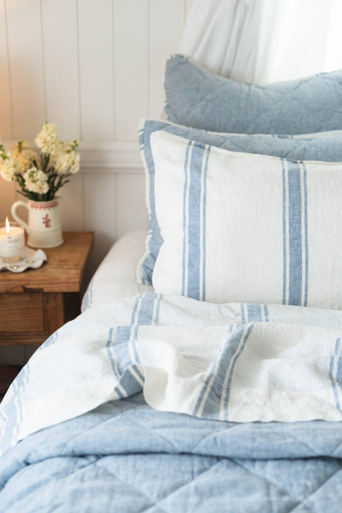 Linen Pillowcase Set - French Blue Ticking Stripe - Salt Living