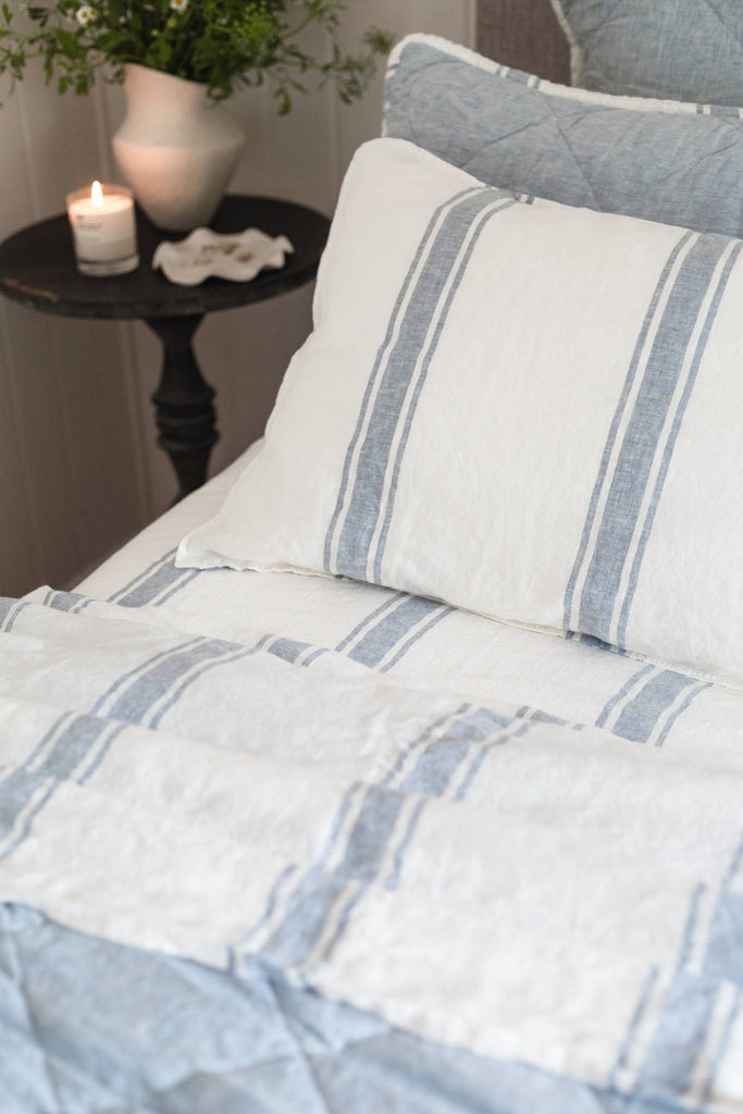 Linen Pillowcase Set - French Blue Ticking Stripe - Salt Living