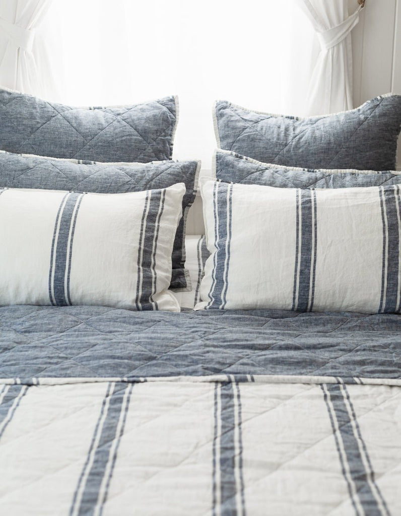 Linen Pillowcase Set - Indigo Ticking - Salt Living