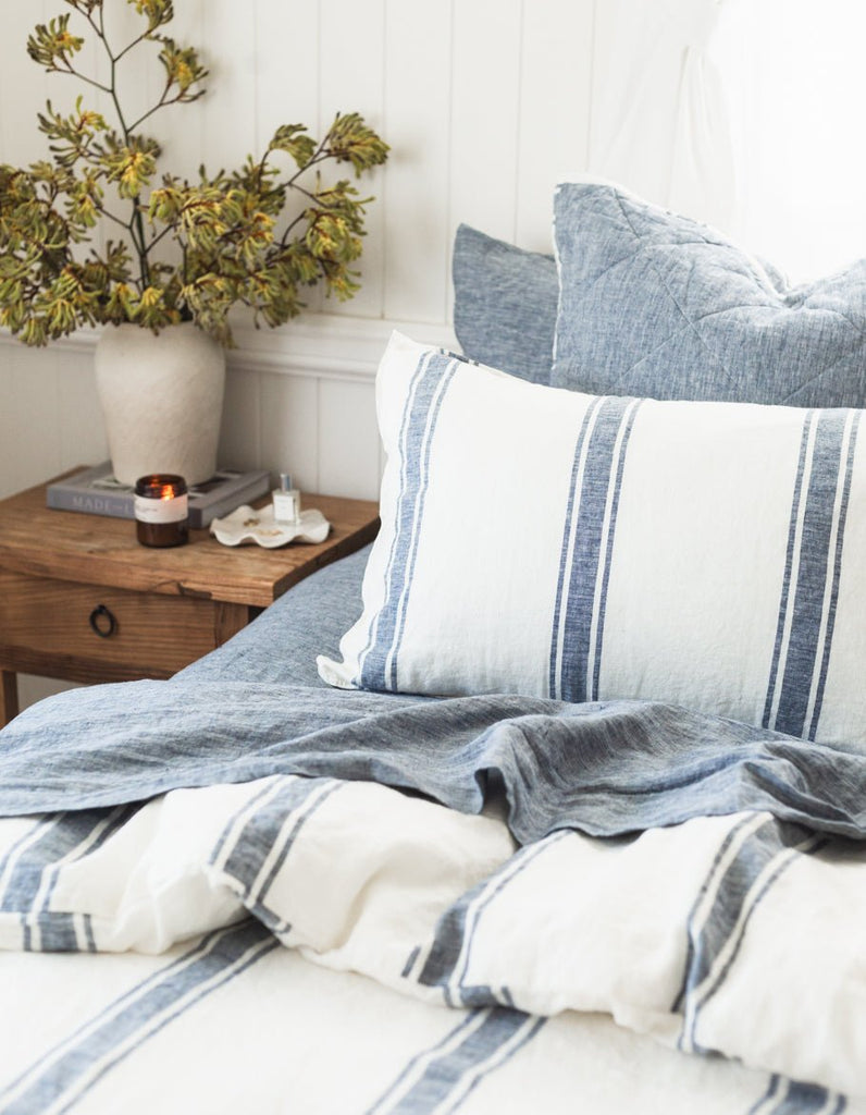 Linen Pillowcase Set - Indigo Ticking - Salt Living