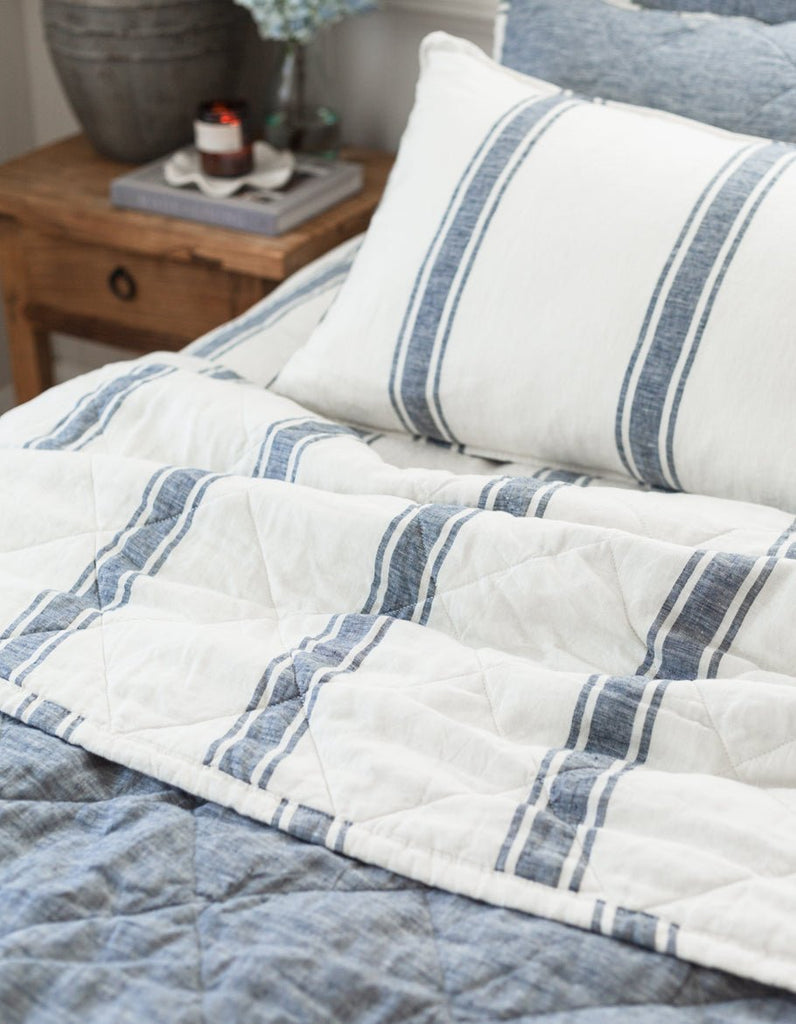 Linen Pillowcase Set - Indigo Ticking - Salt Living