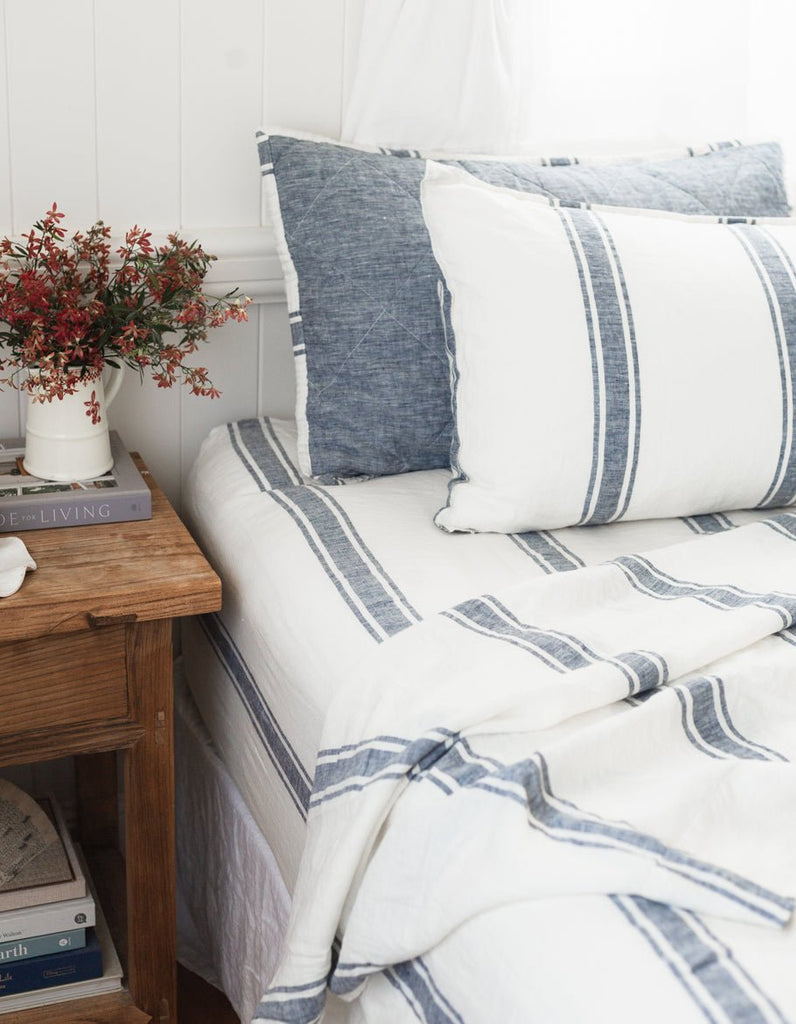 Linen Pillowcase Set - Indigo Ticking - Salt Living
