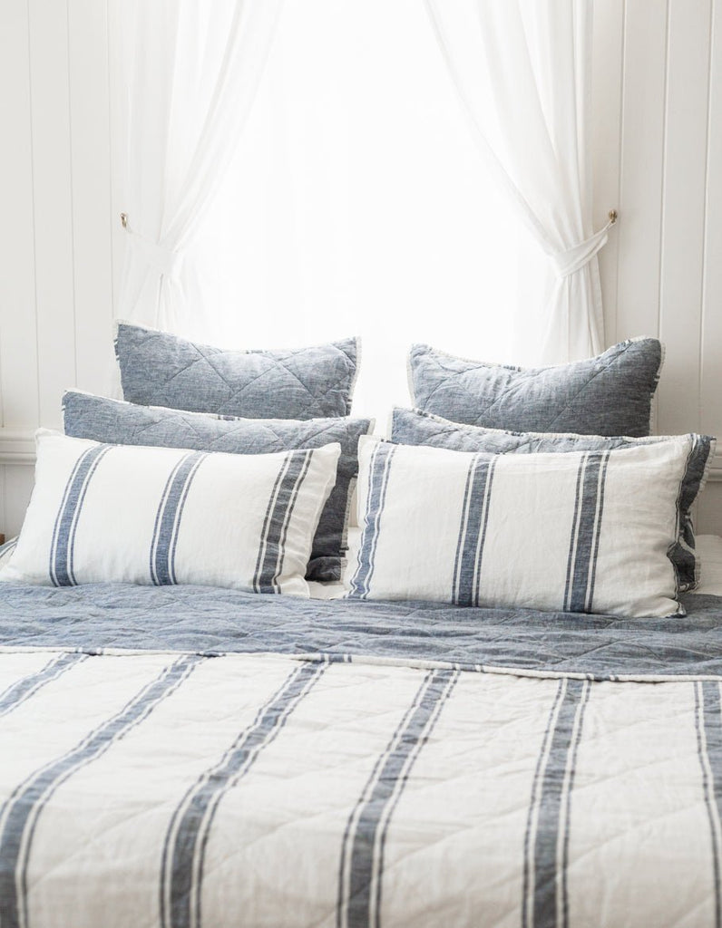Linen Pillowcase Set - Indigo Ticking - Salt Living