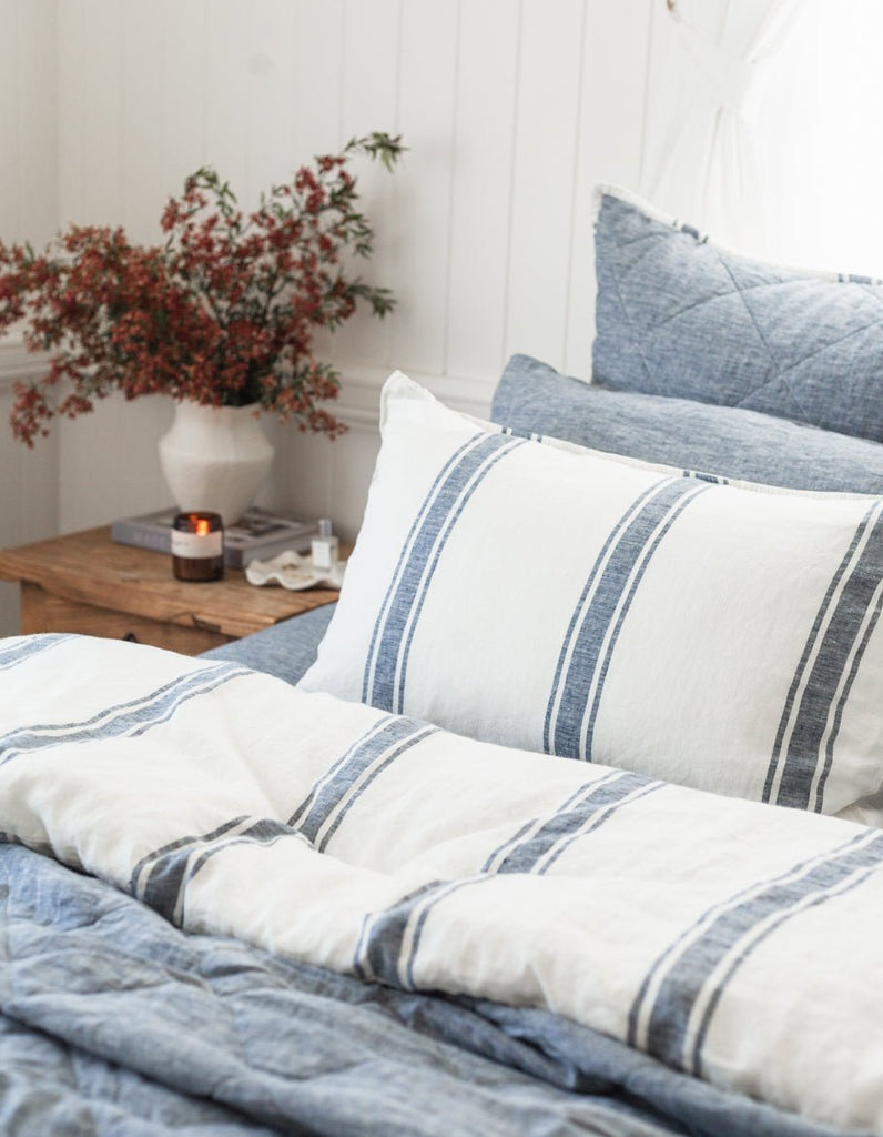 Linen Pillowcase Set - Indigo Ticking - Salt Living
