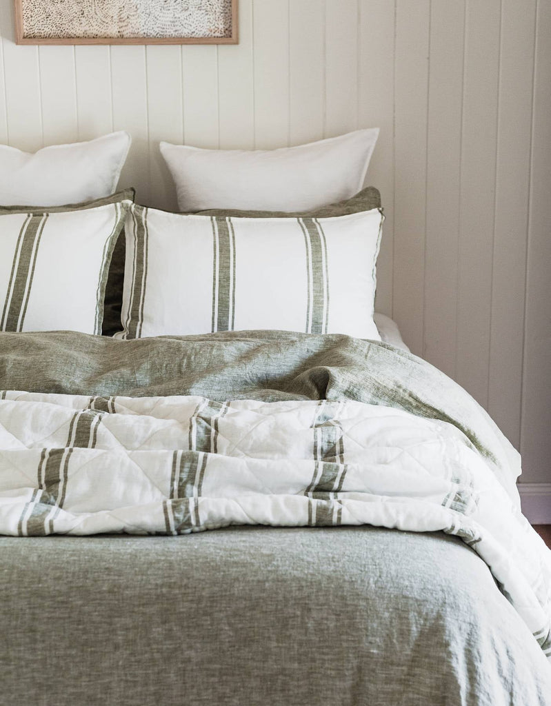 Linen Pillowcase Set - Kelp Ticking Stripe - Salt Living