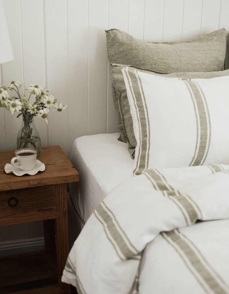Linen Pillowcase Set - Kelp Ticking Stripe - Salt Living