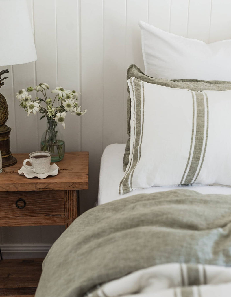 Linen Pillowcase Set - Kelp Ticking Stripe - Salt Living