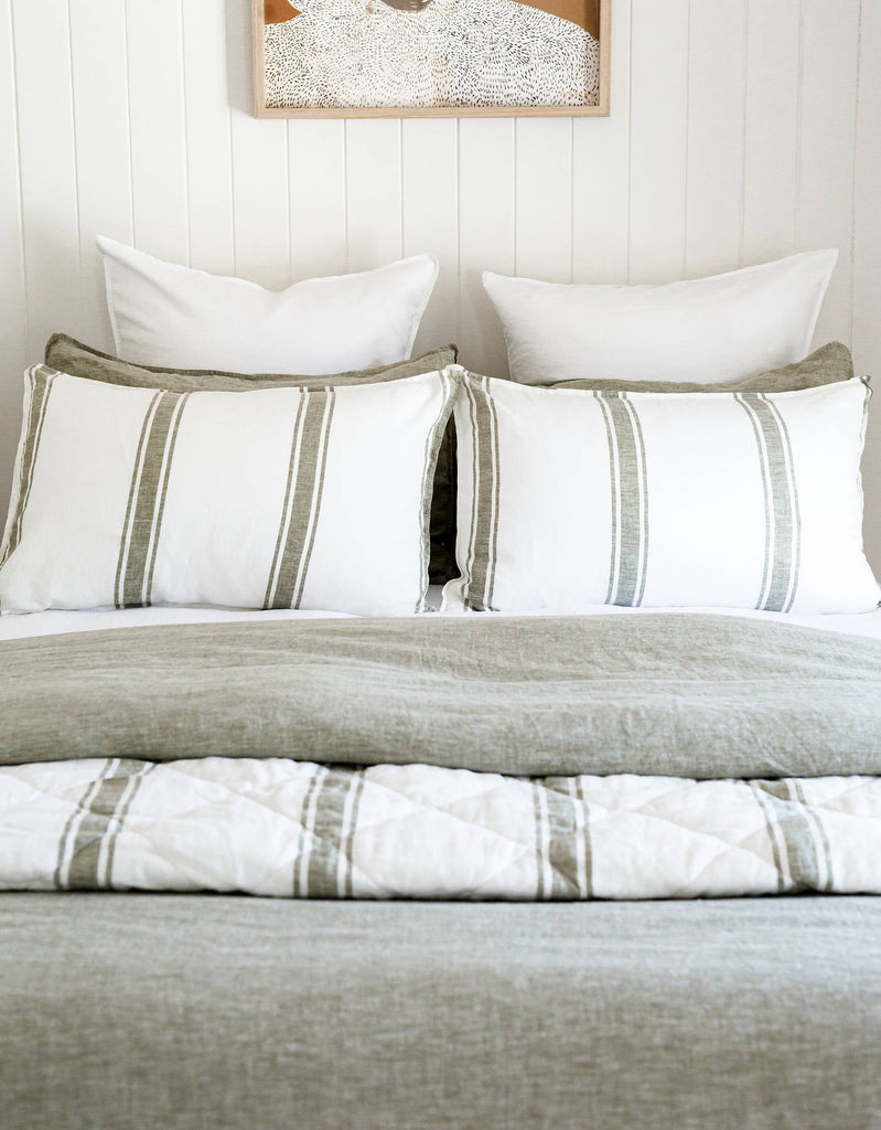 Linen Pillowcase Set - Kelp Ticking Stripe - Salt Living