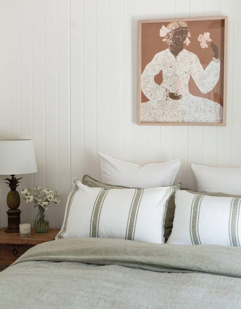 Linen Pillowcase Set - Kelp Ticking Stripe - Salt Living