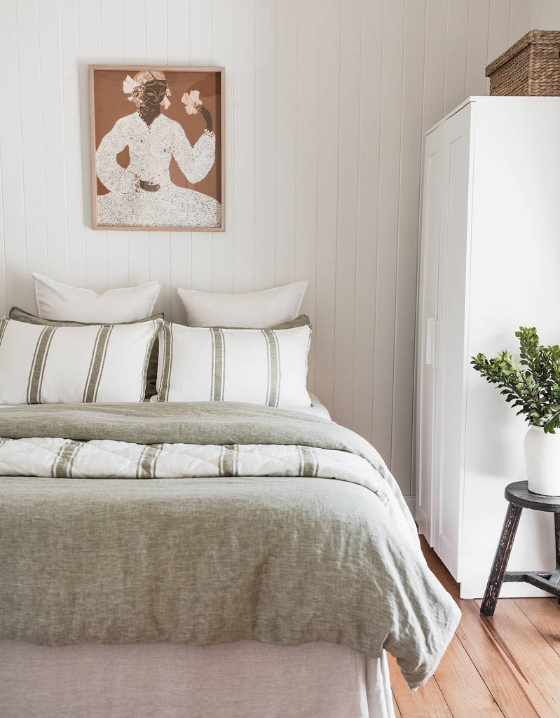 Linen Pillowcase Set - Kelp Ticking Stripe - Salt Living