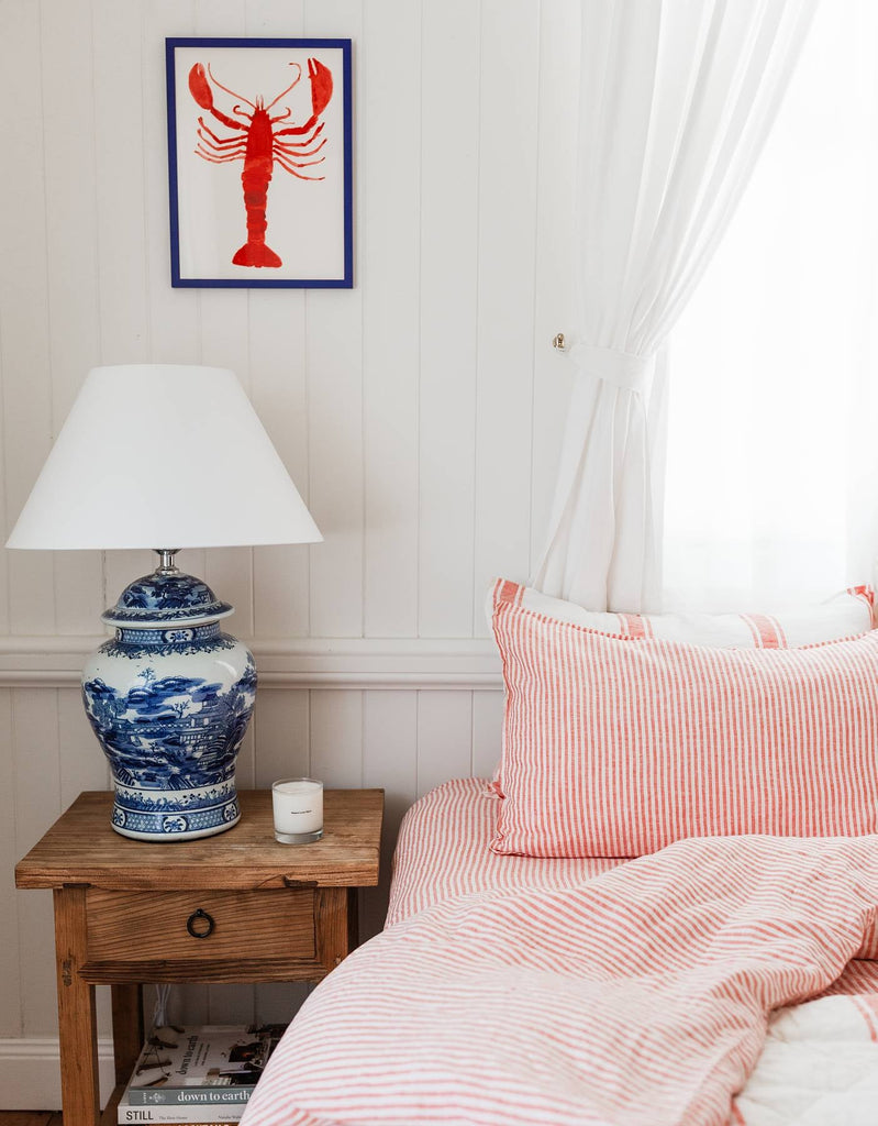 Linen Pillowcase Set - Red Coral Thin Stripe - Salt Living