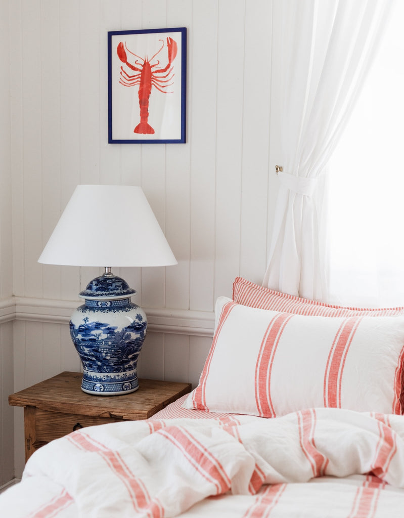 Linen Pillowcase Set - Red Coral Ticking - Salt Living