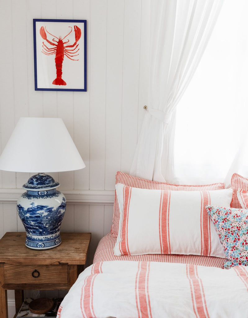 Linen Pillowcase Set - Red Coral Ticking - Salt Living