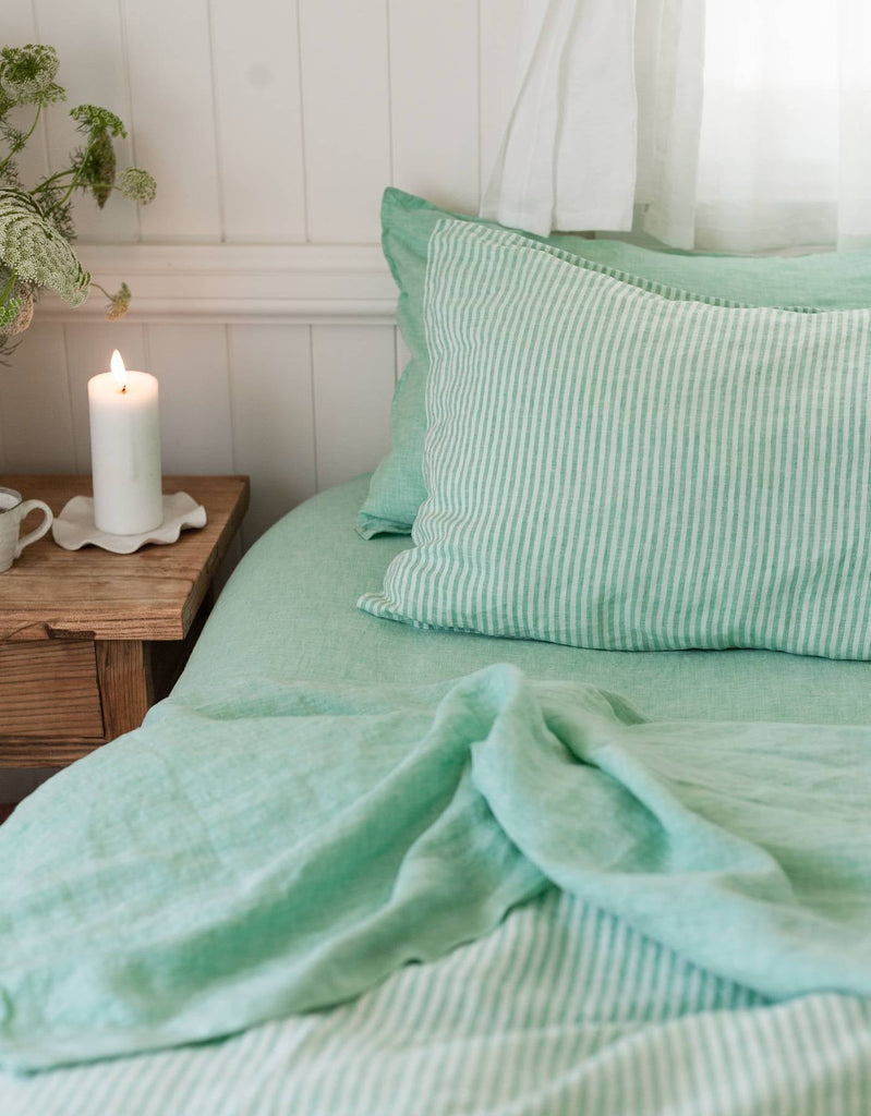 Linen Pillowcase Set - Sea Green Thin Stripe - Salt Living