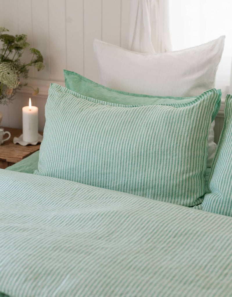 Linen Pillowcase Set - Sea Green Thin Stripe - Salt Living