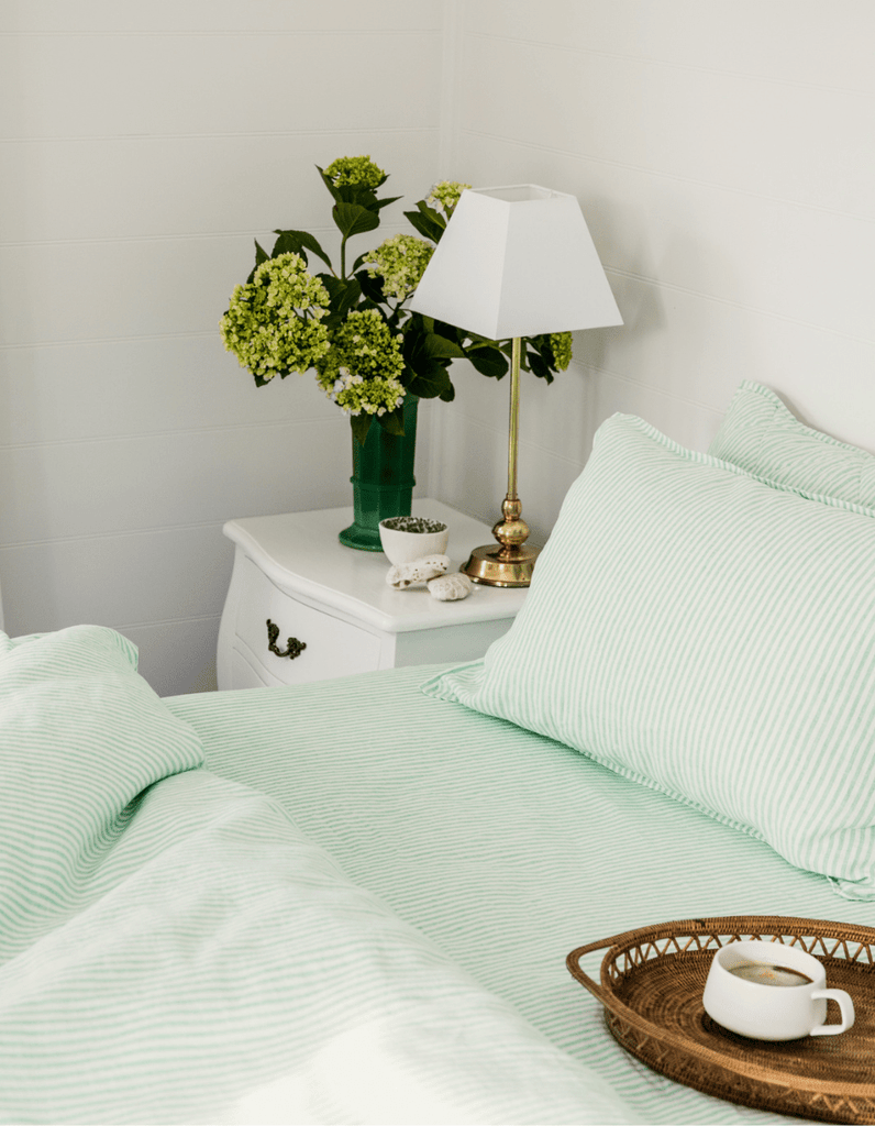 Linen Pillowcase Set - Sea Green Thin Stripe - Salt Living