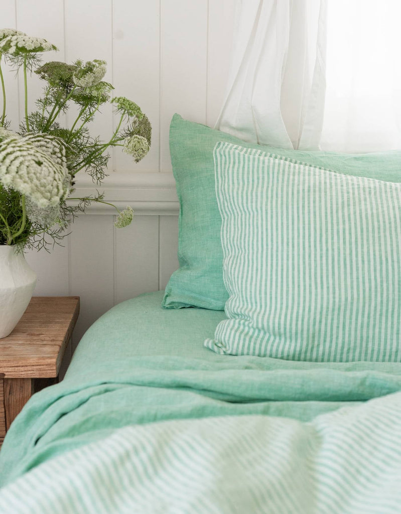 Linen Pillowcase Set - Sea Green Thin Stripe - Salt Living