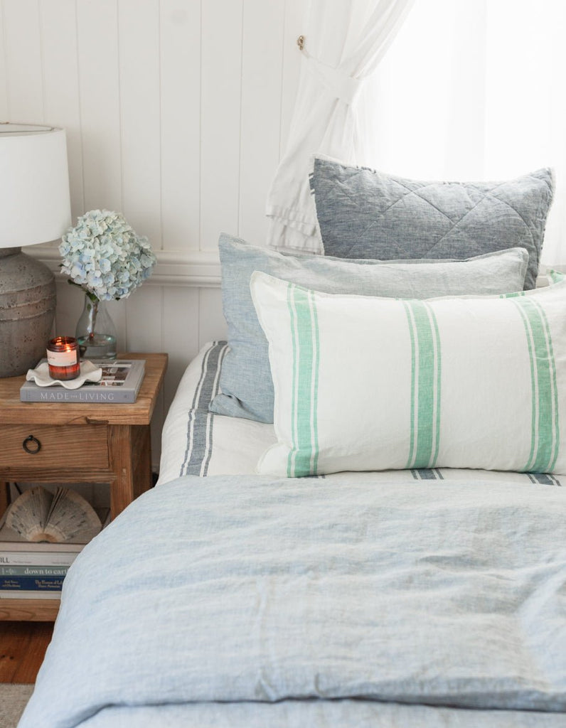 Linen Pillowcase Set - Sea Green Ticking Stripe - Salt Living