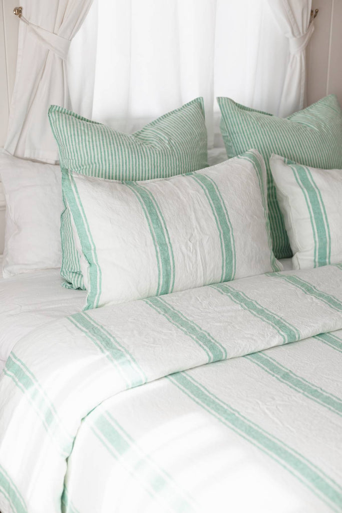 Linen Pillowcase Set - Sea Green Ticking Stripe - Salt Living