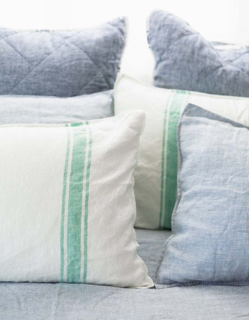 Linen Pillowcase Set - Sea Green Ticking Stripe - Salt Living