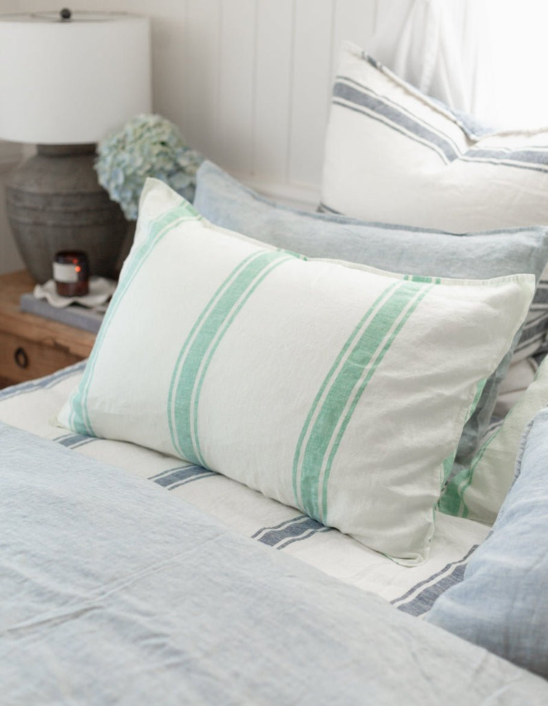 Linen Pillowcase Set - Sea Green Ticking Stripe - Salt Living