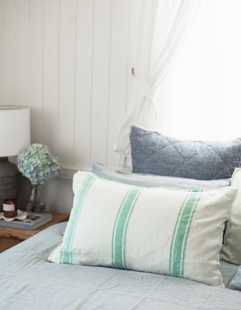 Linen Pillowcase Set - Sea Green Ticking Stripe - Salt Living