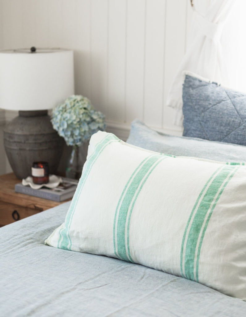 Linen Pillowcase Set - Sea Green Ticking Stripe - Salt Living