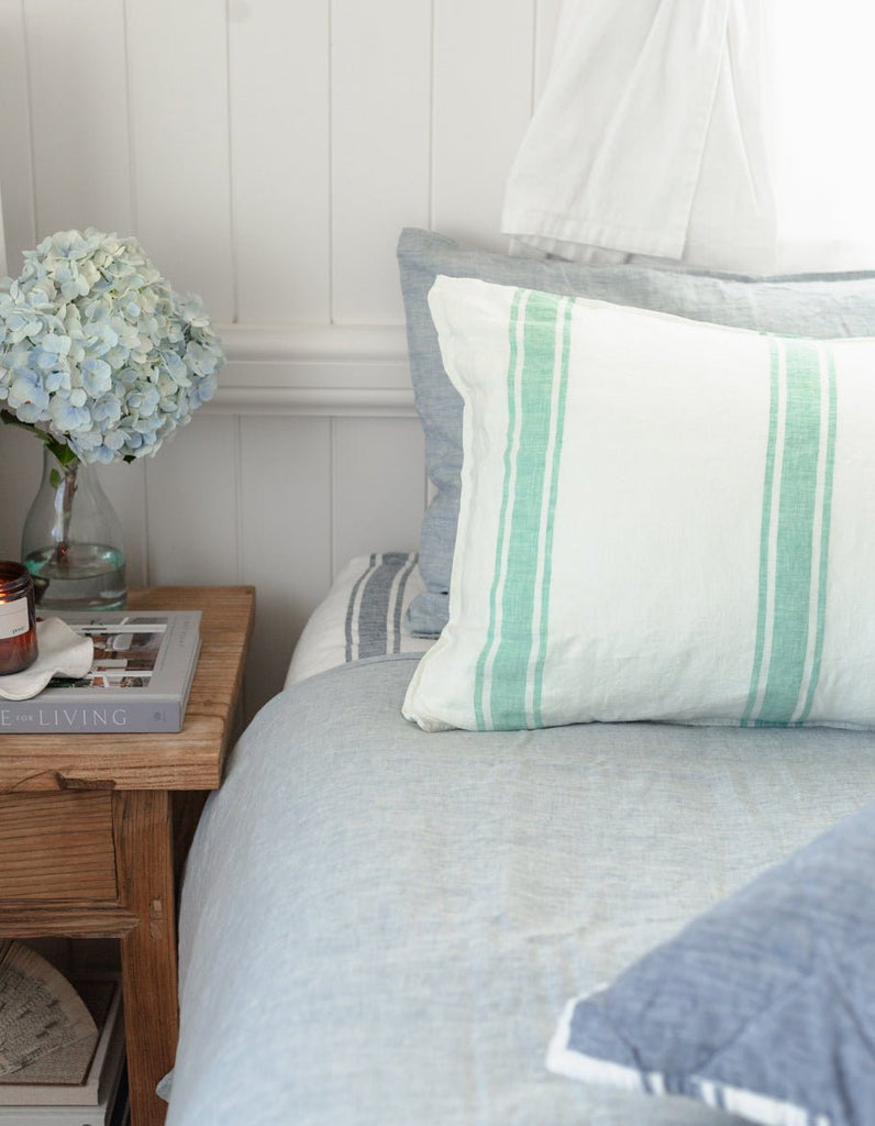 Linen Pillowcase Set - Sea Green Ticking Stripe - Salt Living