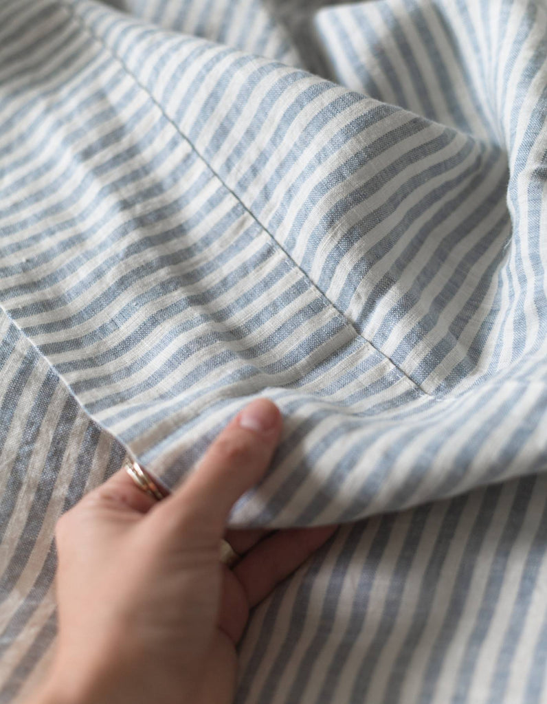 Linen Sheet Set - French Blue Thin Stripe - Salt Living