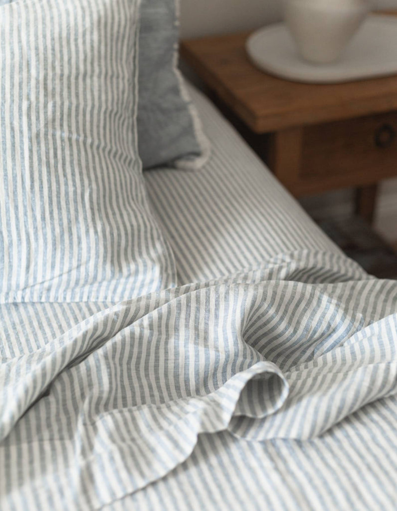 Linen Sheet Set - French Blue Thin Stripe - Salt Living