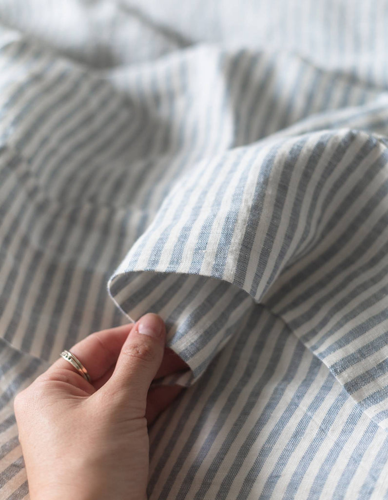 Linen Sheet Set - French Blue Thin Stripe - Salt Living