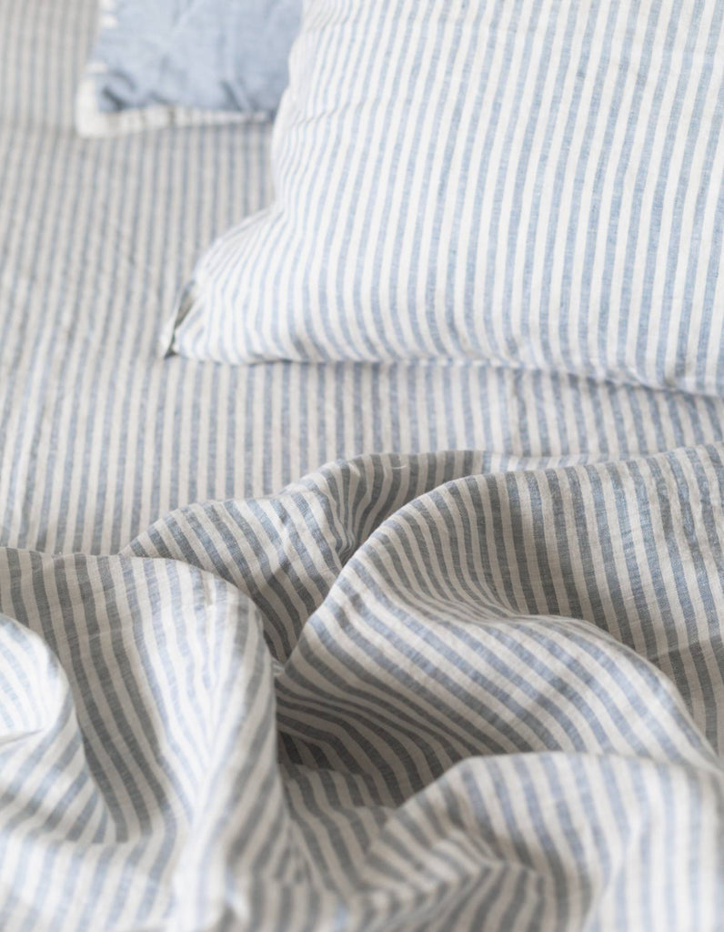 Linen Sheet Set - French Blue Thin Stripe - Salt Living