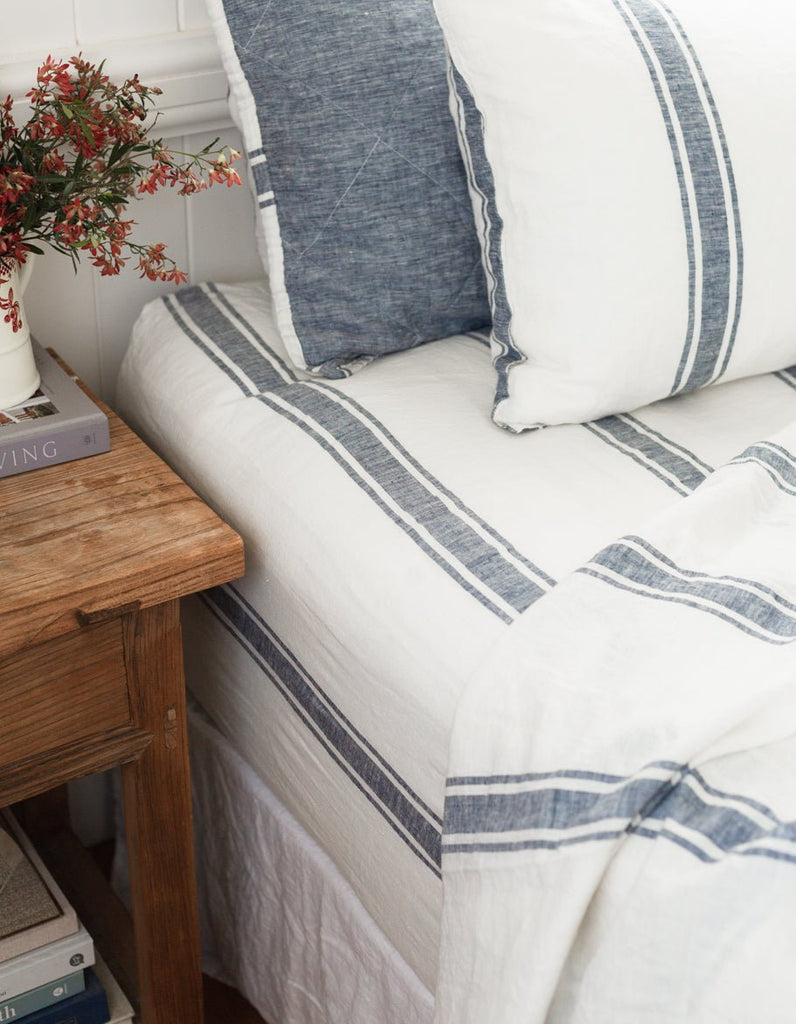 Linen Sheet Set - Indigo Ticking - Salt Living