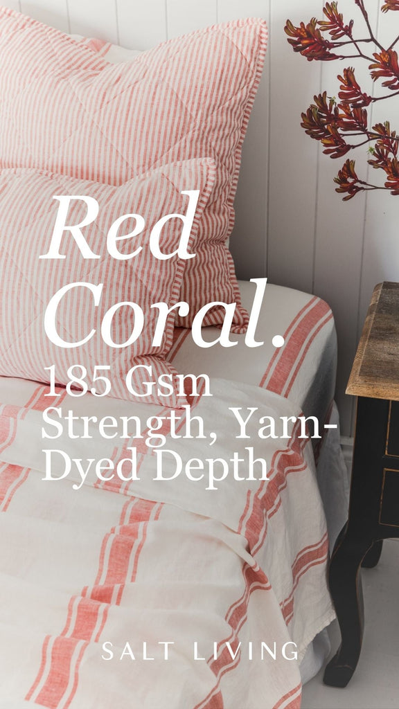Linen Sheet Set - Red Coral Ticking Stripe - Salt Living