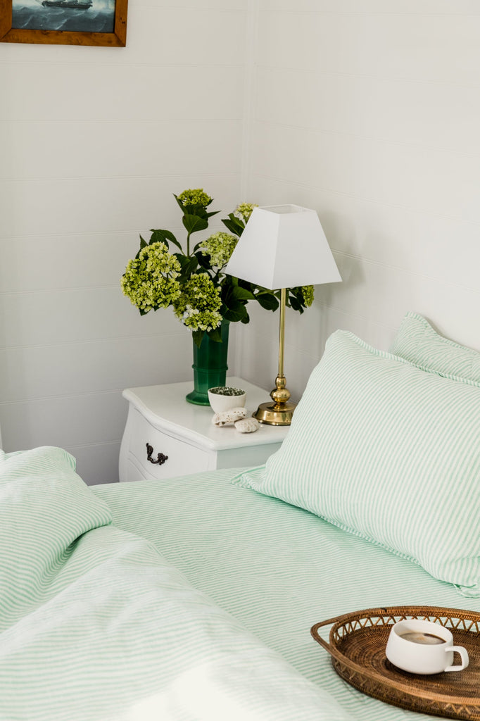 Linen Sheet Set - Sea Green Thin Stripe - Salt Living