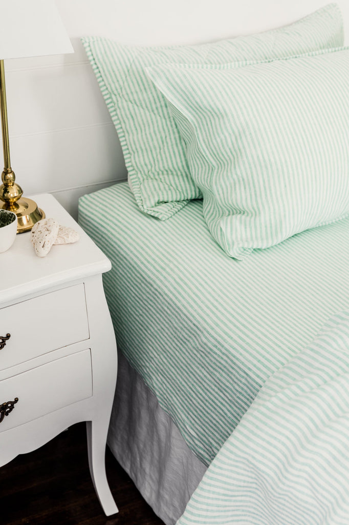 Linen Sheet Set - Sea Green Thin Stripe - Salt Living
