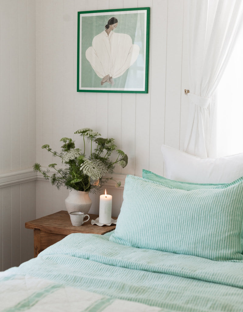 Linen Sheet Set - Sea Green Thin Stripe - Salt Living