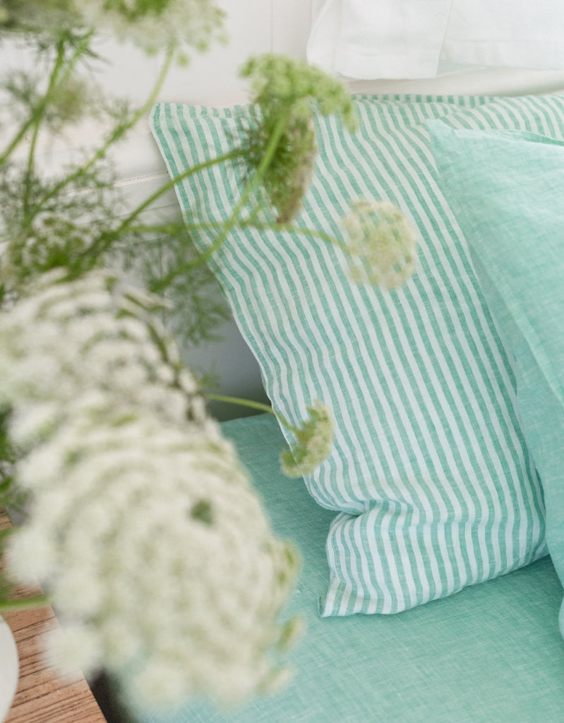 Linen Sheet Set - Sea Green Thin Stripe - Salt Living