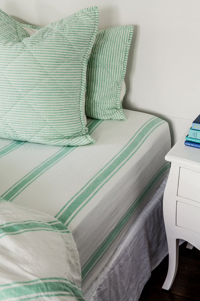 Linen Sheet Set - Sea Green Ticking Stripe - Salt Living