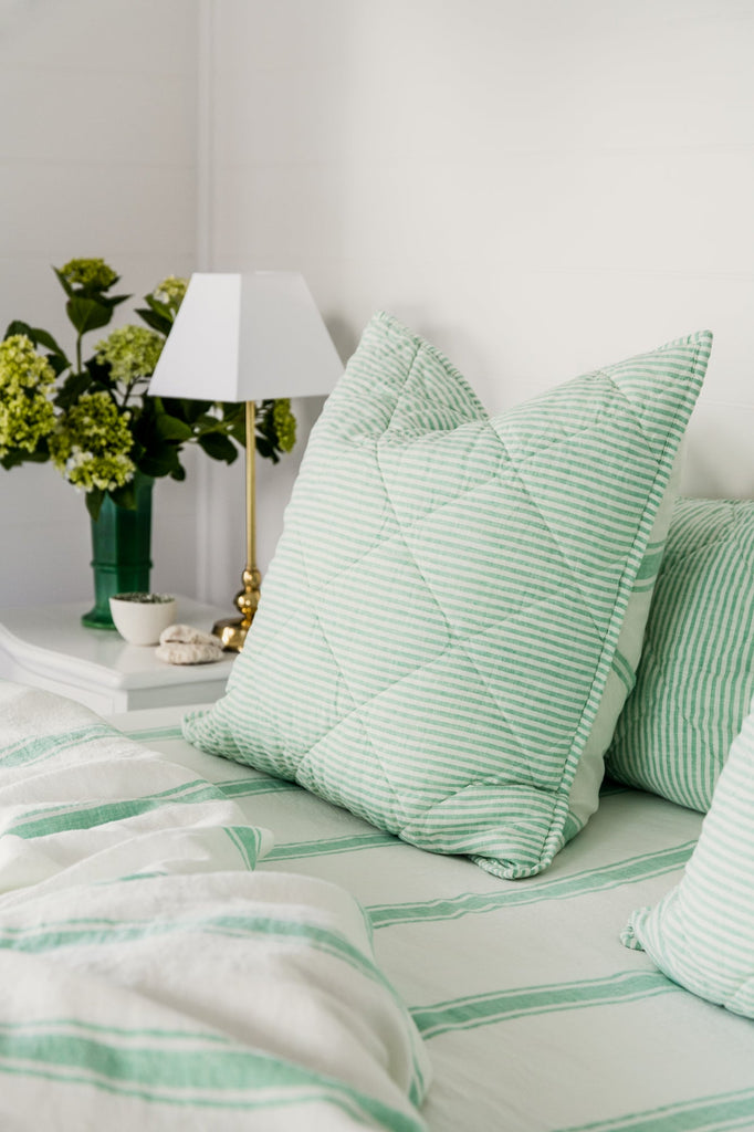 Linen Sheet Set - Sea Green Ticking Stripe - Salt Living