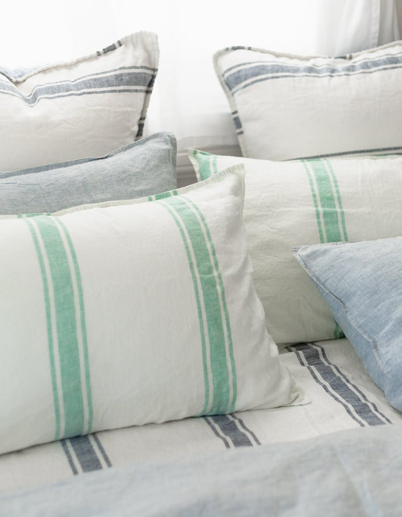 Linen Sheet Set - Sea Green Ticking Stripe - Salt Living