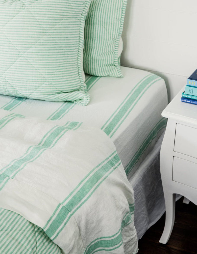 Linen Sheet Set - Sea Green Ticking Stripe - Salt Living