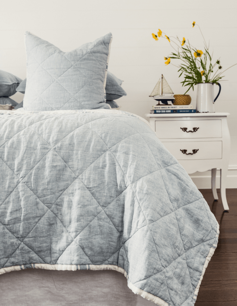 Quilted Euro Sham - French Blue Linen - Salt Living
