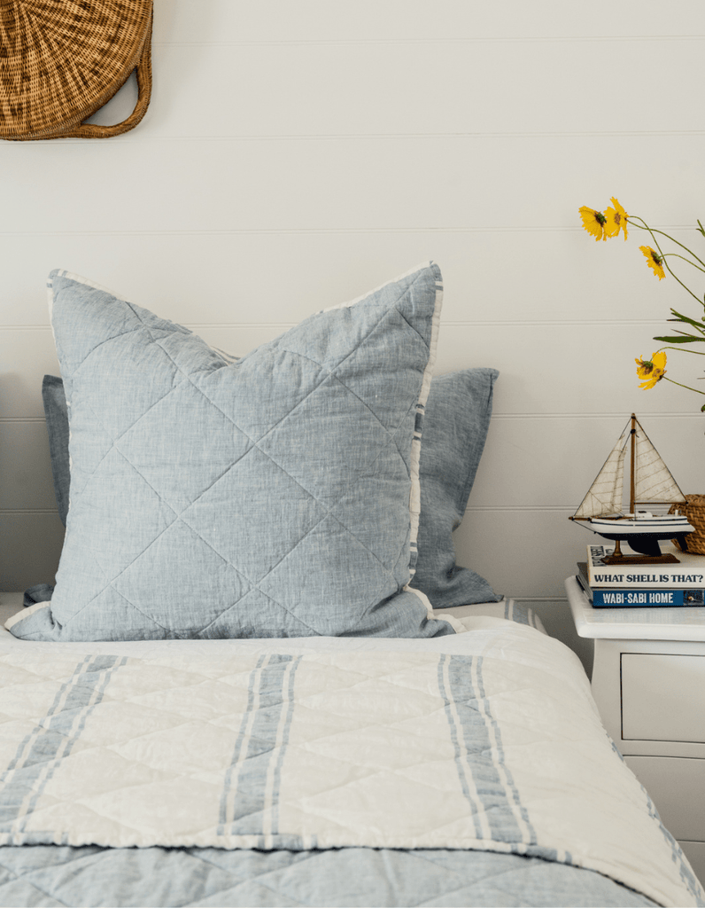 Quilted Euro Sham - French Blue Linen - Salt Living