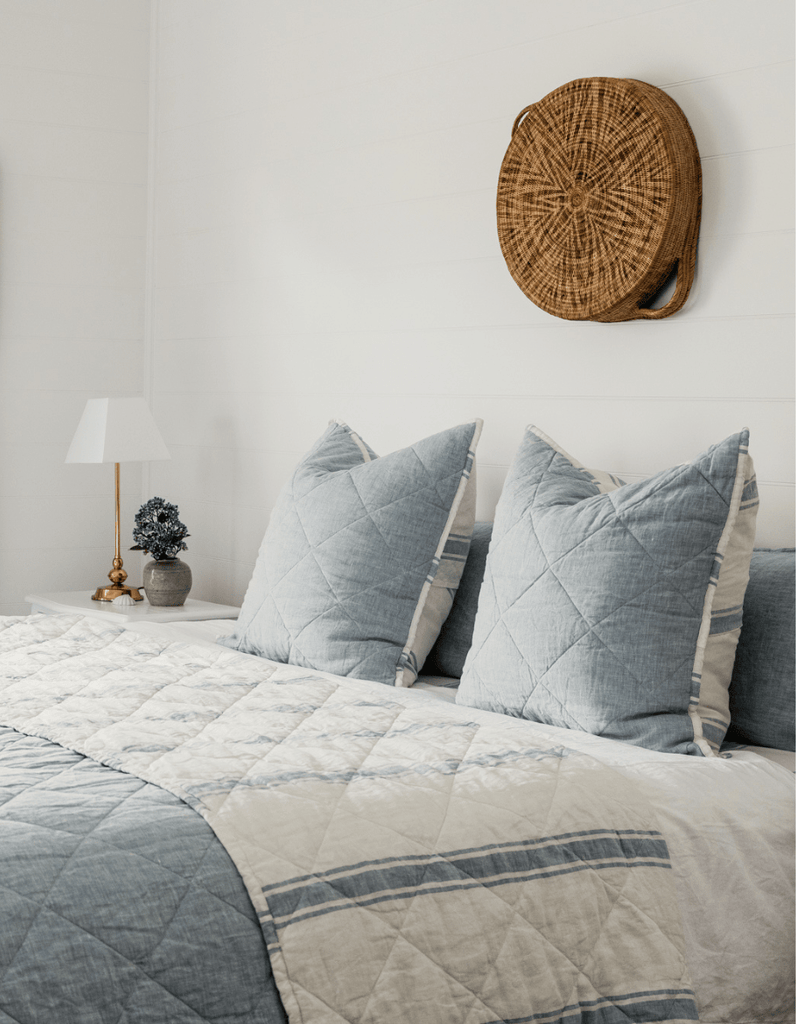 Quilted Euro Sham - French Blue Linen - Salt Living